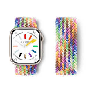 适用于iwatch11苹果手表s10表带apple watch7/6/8代Ultra单圈编织尼龙回环弹力金属磁吸扣彩虹秋冬男新款腕带