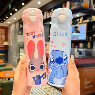 史迪仔儿童保温杯男孩上学专用吸管水杯小学生幼儿园直身杯子女孩