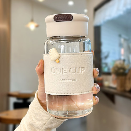 简约玻璃水杯耐高温带茶隔泡茶杯
