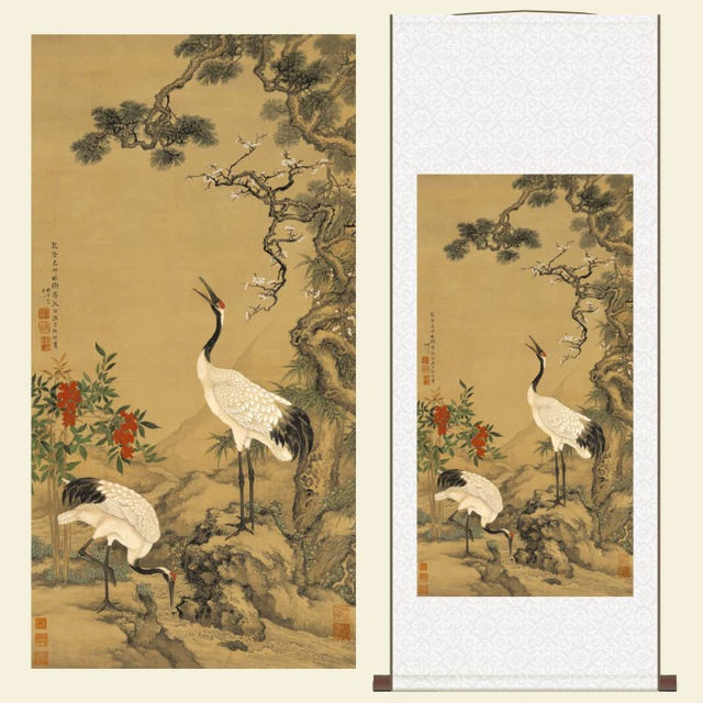 清沈铨《松梅双鹤图》高清微喷挂