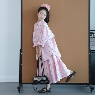 儿童套装女2026新款春夏季女童衬衫韩版格子休闲春装女孩半身裙子