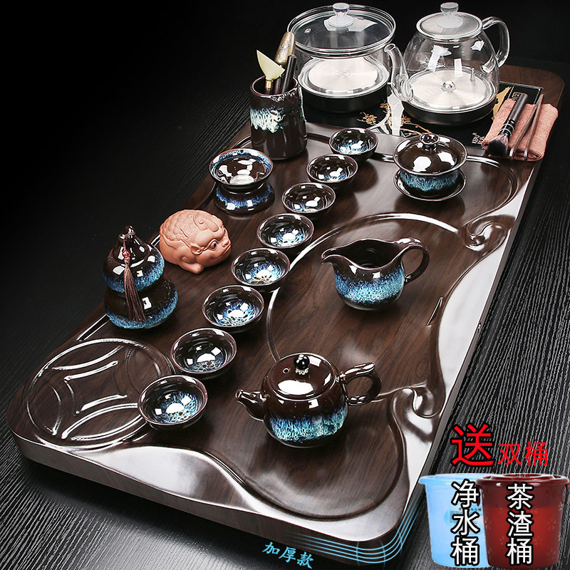 德化陶瓷茶具套装 自动加厚实木茶盘 一体成型玻璃上水壶茶具组