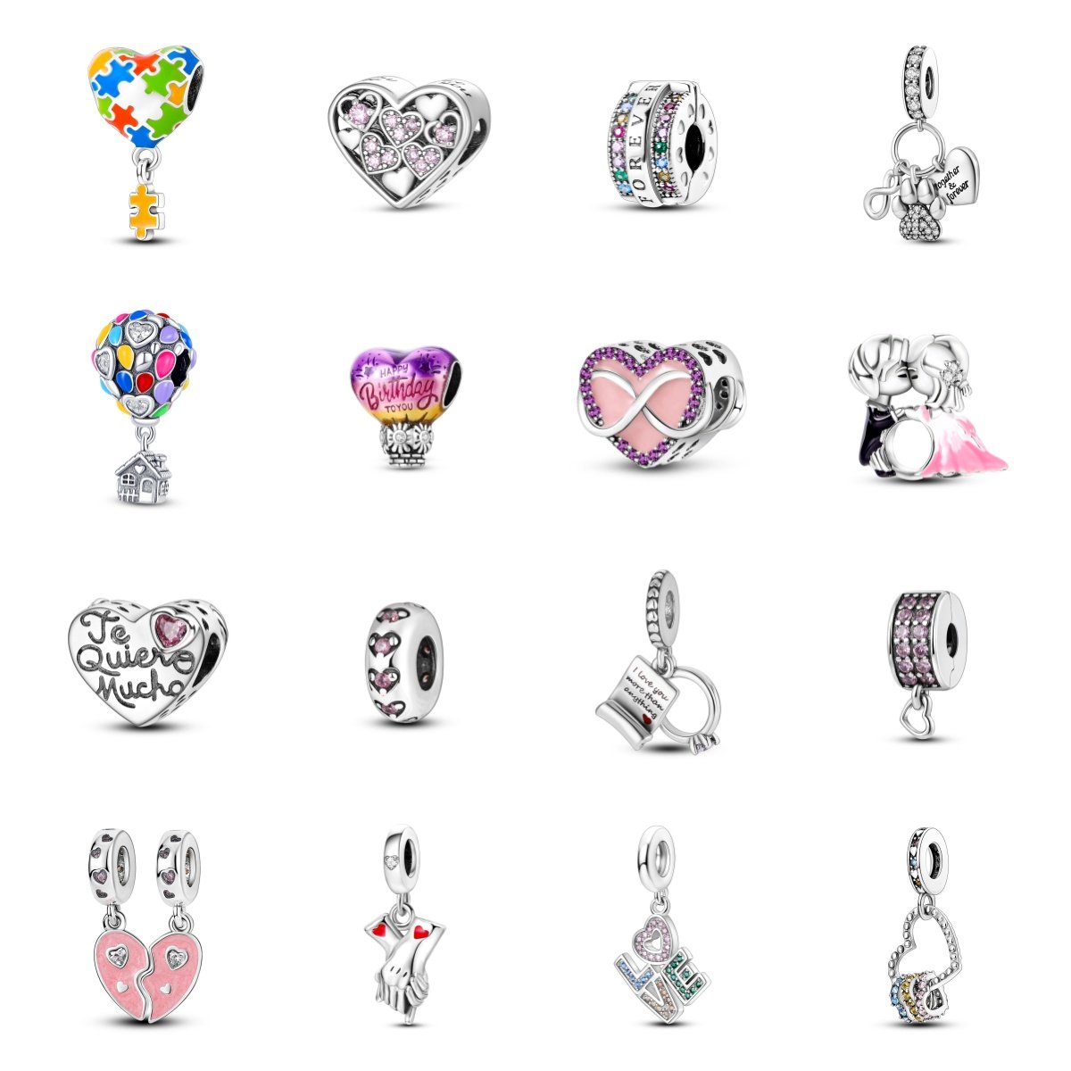 潘家风格原创设计炫彩LOVE吊坠白铜镀银散珠配饰定位扣