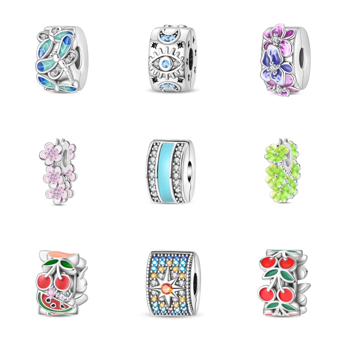 跨境潘家风格白铜镀银固定夹可爱