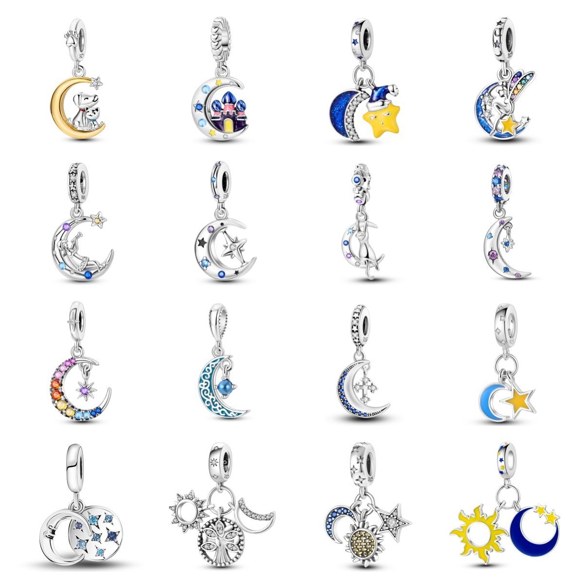 潘家风格珠子diy手链配件星月夜光吊坠铜镀银925饰品原创外贸爆品