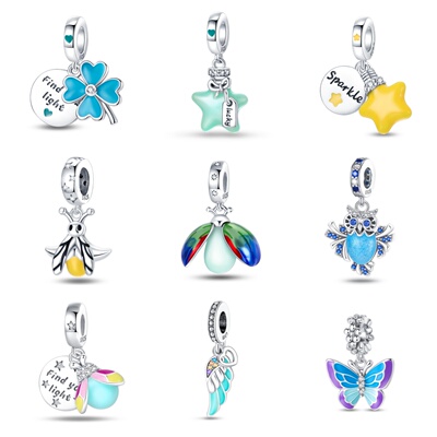 原创新款珠子beads潘家风格diy串珠吊饰夜光铜镀银幸运符号系列