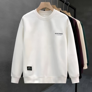 流行杏色长袖卫衣男潮牌圆领套头内搭打底衫2025秋季新款男士上衣