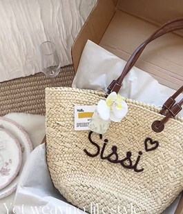 可定制字母 手工编织大容量草编包单肩手提包 海滩度假通勤