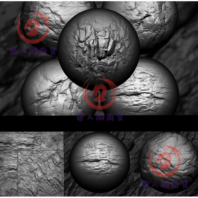Zbrush五个岩石石头山体石头地表笔刷/Zbrush石头笔刷带Alpha纹理