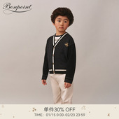 Bonpoint童装 大童绵羊毛撞边刺绣针织开衫 新品 2025秋季