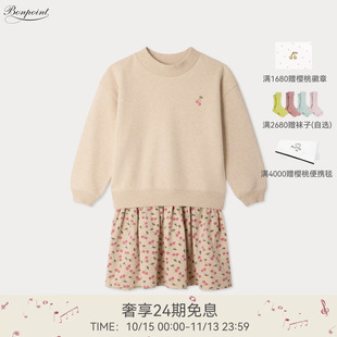 【新品】Bonpoint2026秋冬女大童樱桃图案长袖连身裙小樱桃童装