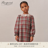 新品 2025秋冬女大童格纹蕾丝领连身裙Bonpoint童装