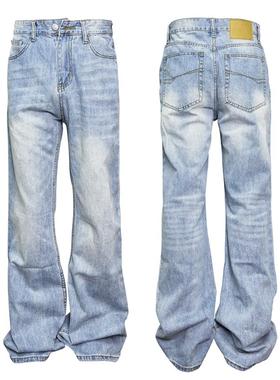 Down Minority cleanfit 小众设计浅色波纹牛仔裤冰川蓝美式长裤