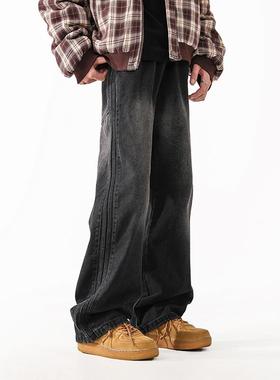 BLRY 潮牌牛仔裤男士秋季美式高街水洗休闲长裤痞帅男士直筒裤子