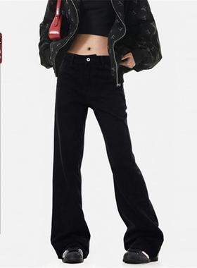 YOOTDS美式复古黑色牛仔裤女直筒宽松慵懒休闲百搭显瘦弯刀长裤子