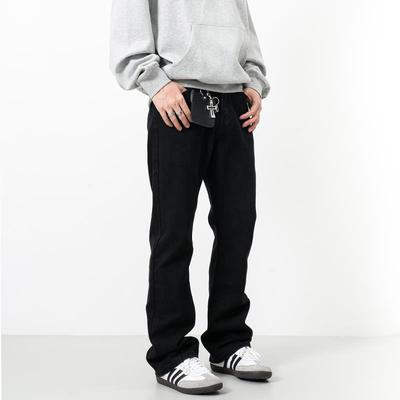 RAIN EDM美式高街水洗微喇牛仔裤男黑色直筒修身显瘦cleanfit裤子