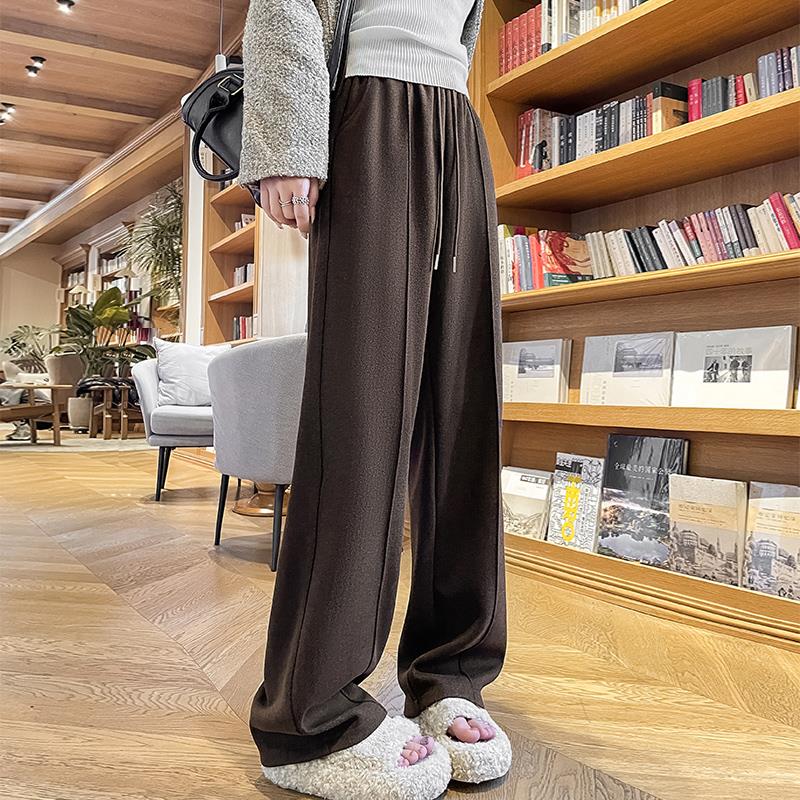 人字纹毛呢裤子女春秋季2025新款高腰显瘦休闲窄版直筒阔腿裤加绒