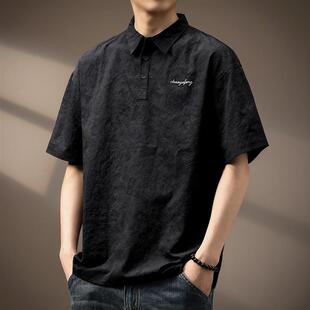 印花冰丝短袖 男潮牌宽松大码 t恤 轻薄3D泡泡肌理感速干polo衫 夏季
