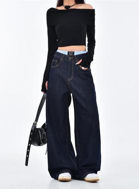 ORDERSTAGE美式复古阔腿牛仔裤女宽松水洗丹宁直筒cleanfit休闲裤