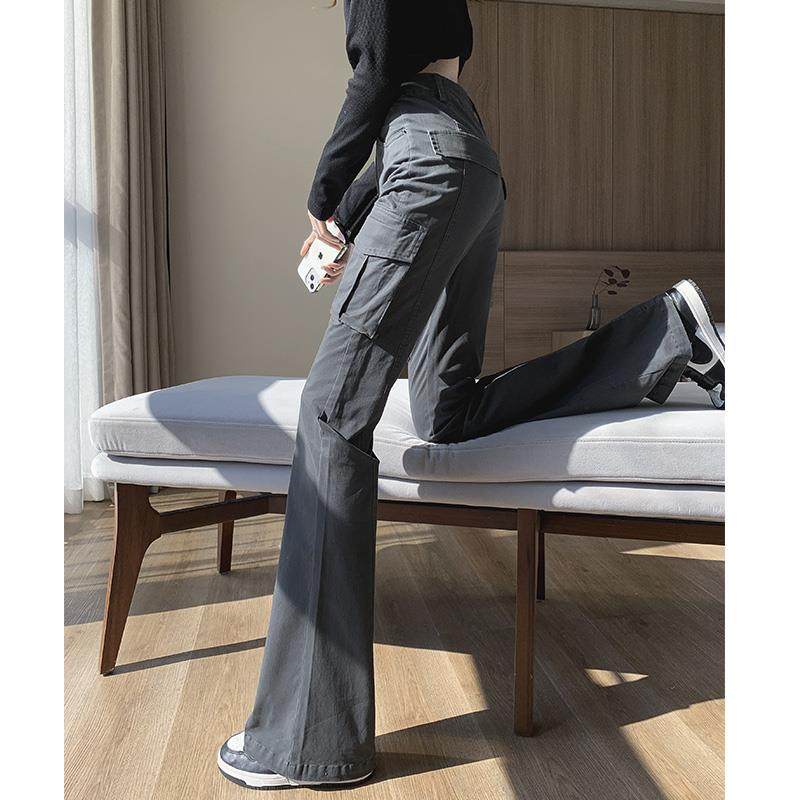 微喇工装裤女春秋2025新款酷飒风美式复古小个子灰色牛仔喇叭裤子