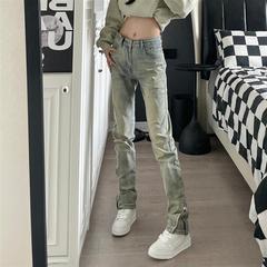 9002up美式高街水洗黄泥修身弹力牛仔裤潮牌春秋嘻哈痞帅裤子潮流