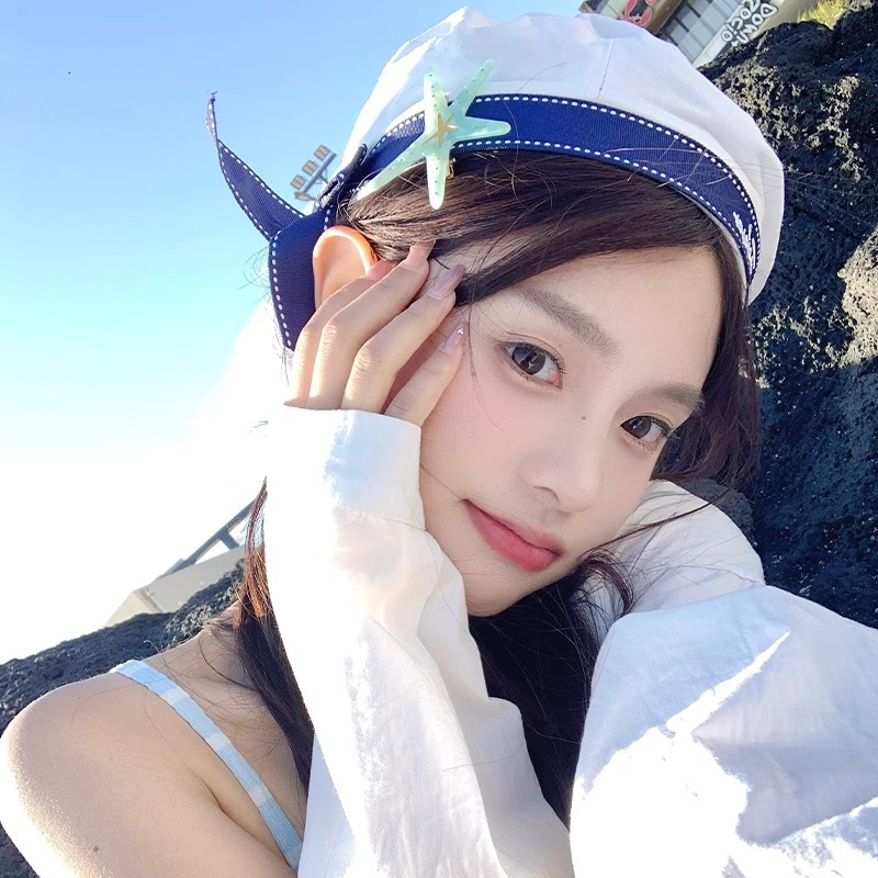 日系可爱学院风贝雷帽子女夏季海边jk制服拍照海军帽甜美画家