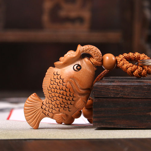 桃木牡丹鱼镂雕肥城中国风