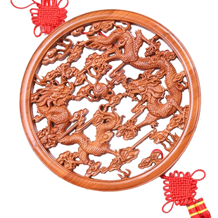 二龙戏珠青龙桃木挂件摆件看盘木雕古典祥龙蟠龙双龙戏珠