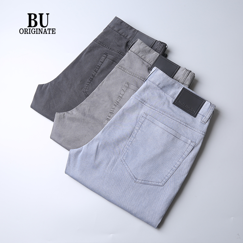 夏季超薄天丝牛仔裤男士商务轻奢垂感透气直筒中腰弹力修身长裤男