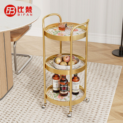 比梵轻奢小茶几客厅边几卧室推车可移动带轮子边柜角几阳台小圆桌