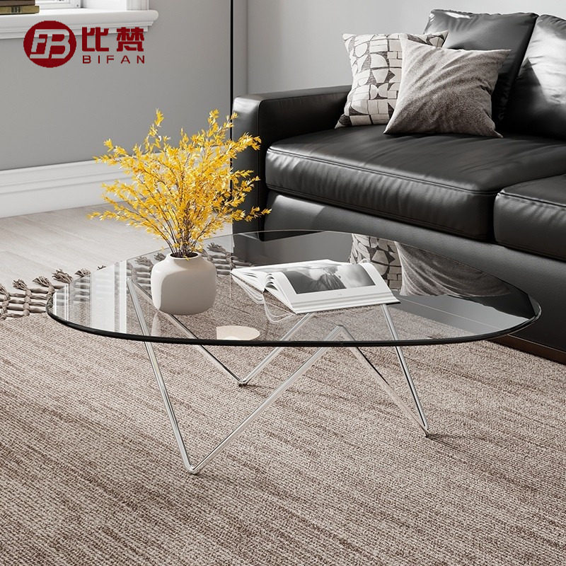 北欧ins钢化玻璃圆形茶几轻奢高级感简约现代户型茶桌设计师边几