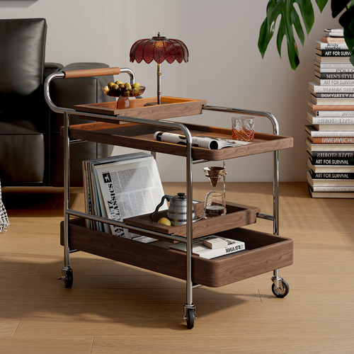 实木沙发边几可移动小推车