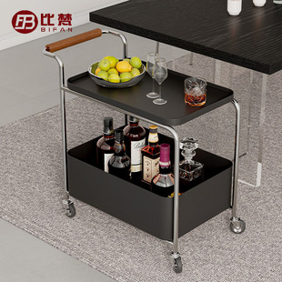 铁艺可移动边几实木收纳中古小推车客厅储物藤编置物架简约餐车