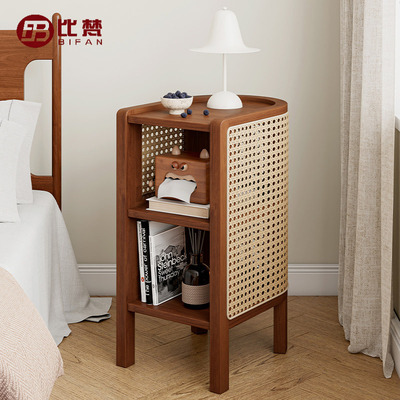 比梵轻奢床头柜家用卧室小型实木边几储物柜一体高级创意沙发边几