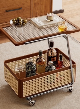 实木边几可移动收纳小推车客厅沙发储物置物架带轮现代简约小茶几