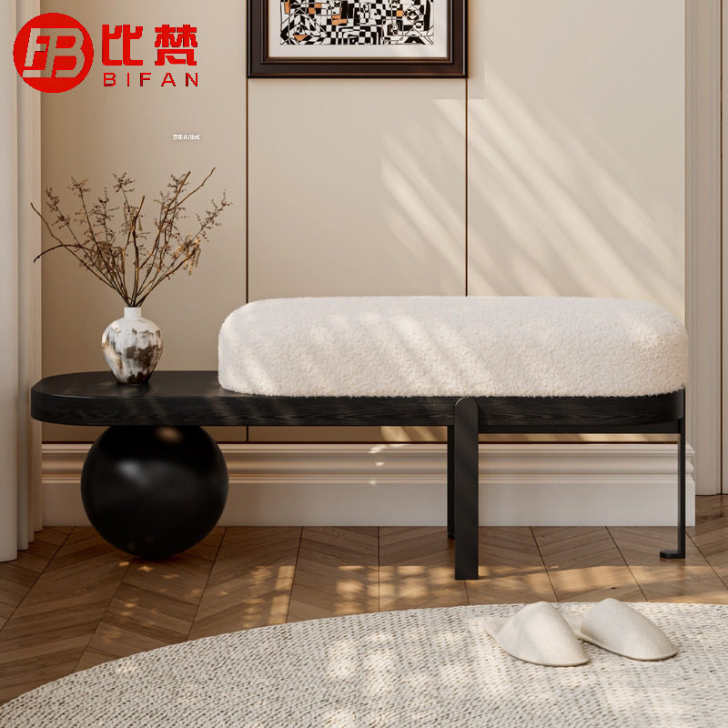 轻奢换鞋凳门口家用实木长条凳入户门穿鞋凳子中古客厅软包沙发凳