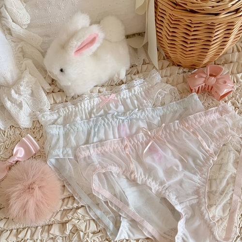 原创设计法式内裤内衣少女三角裤蕾丝透明花边绵羊商店纯欲内裤