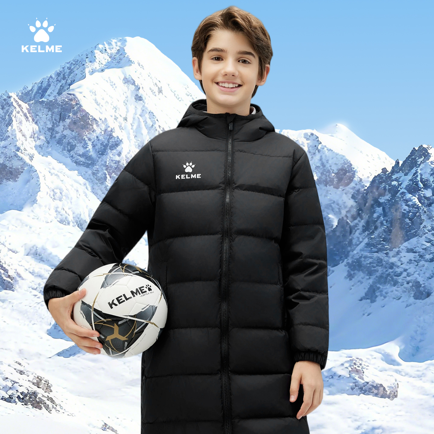 卡尔美长款羽绒服儿童冬训体育生