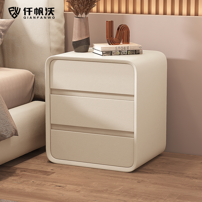 仟帆沃3层实木整装奶茶风床头柜