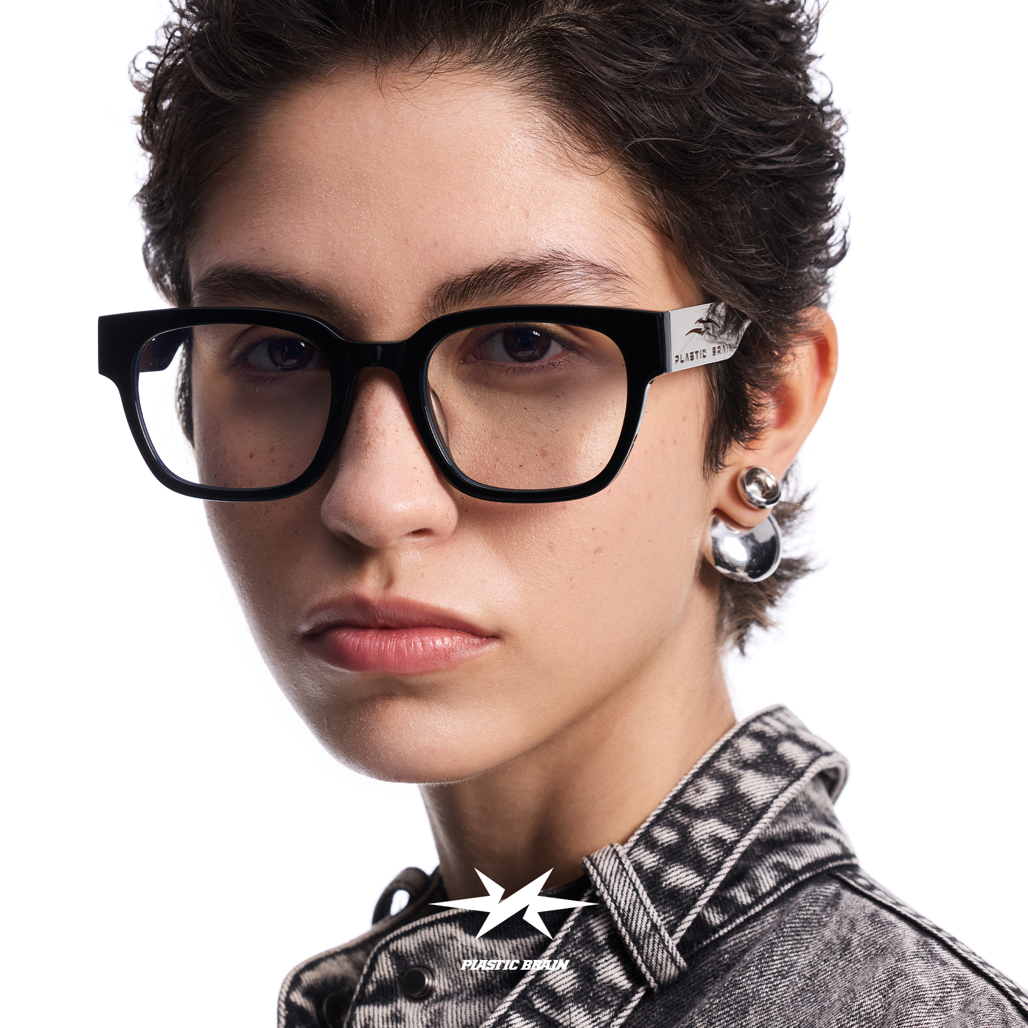 PB塑料脑袋黑框眼镜可配近视眼镜