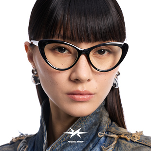 PLASTIC 塑料脑袋复古猫眼镜高级感平光减龄素颜近视镜女 BRAIN