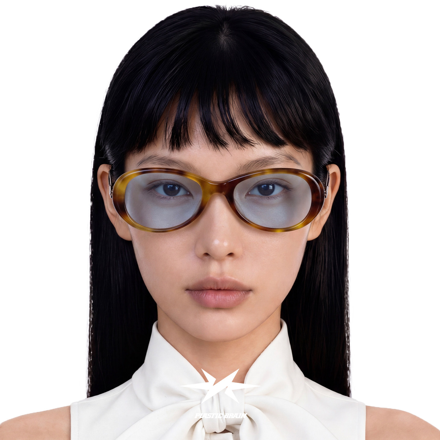 PLASTIC BRAIN椭圆复古超轻太阳眼镜素颜女显脸小老钱风金属墨镜