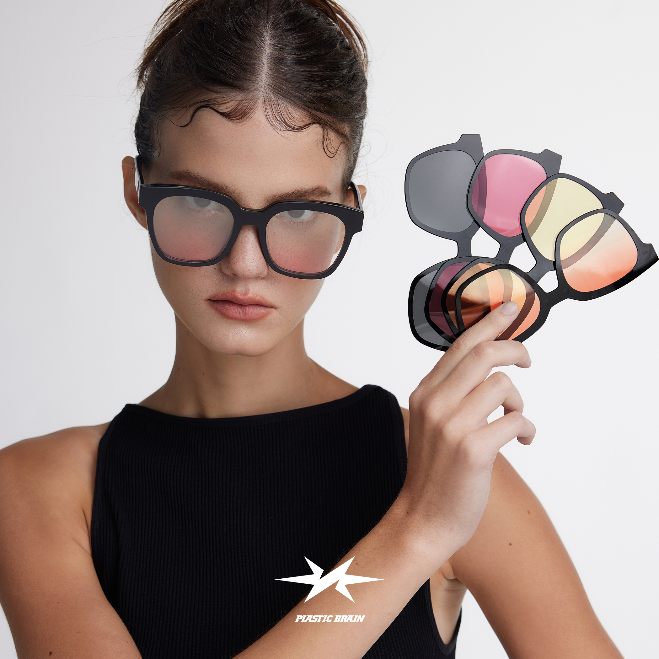 素颜黑框平光可拆卸磁吸墨镜镜片