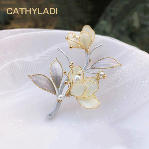 CATHYLADI胸针非遗掐丝绒花扁牡丹新中式汉服旗袍别针节日礼物