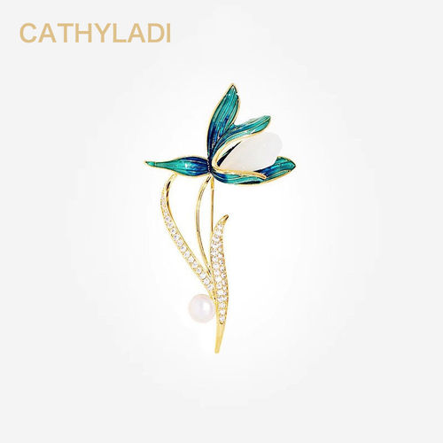 CATHYLADI高档玉兰天然珍珠胸针女小香胸花设计小众别针大衣配饰