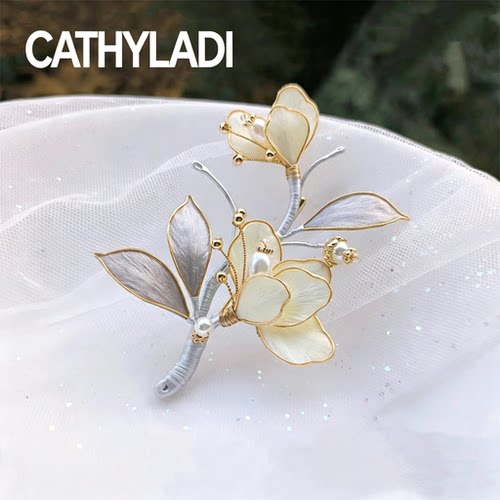 CATHYLADI胸针非遗掐丝绒花扁牡丹新中式国风汉服旗袍别针送礼物