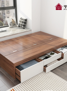 平子集床箱小户型无床头榻榻米床落地箱储物收纳床定制【香港直】