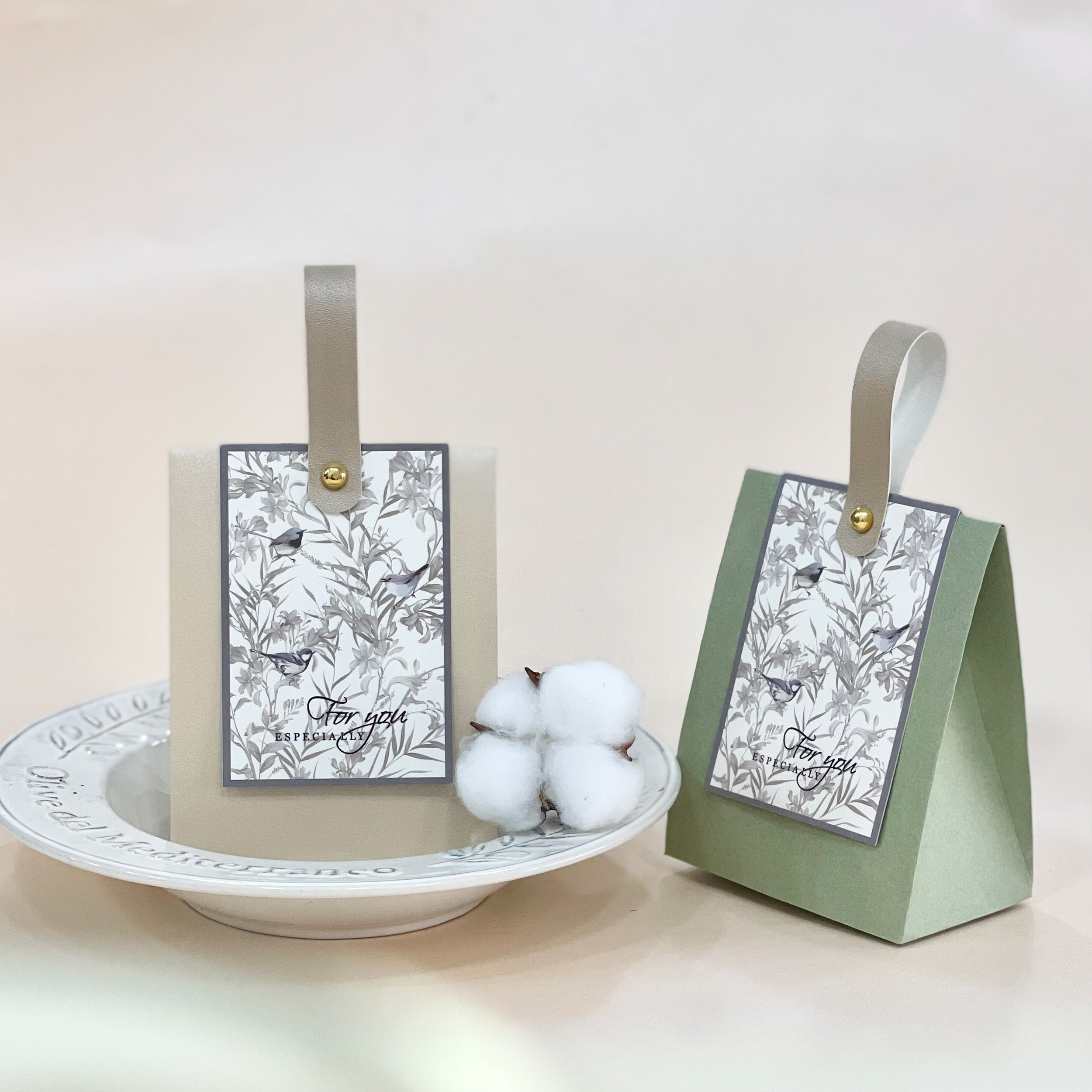 森系婚礼手提喜糖袋定制图案结婚喜糖盒小清新皮绳质感糖袋