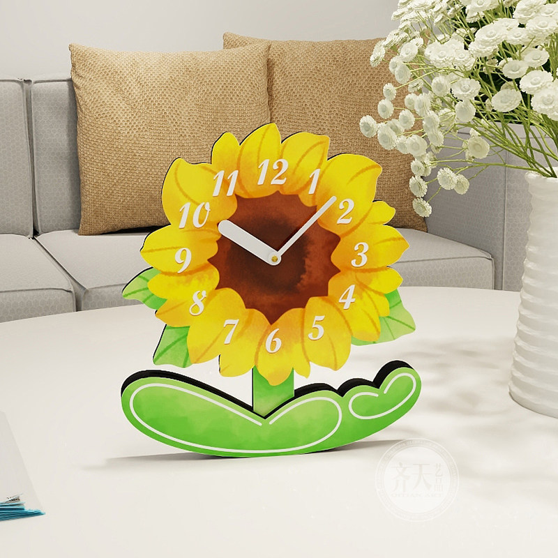 向日葵花朵钟表小摆件客厅电视柜玄关柜桌面时钟装饰床头柜摆座钟