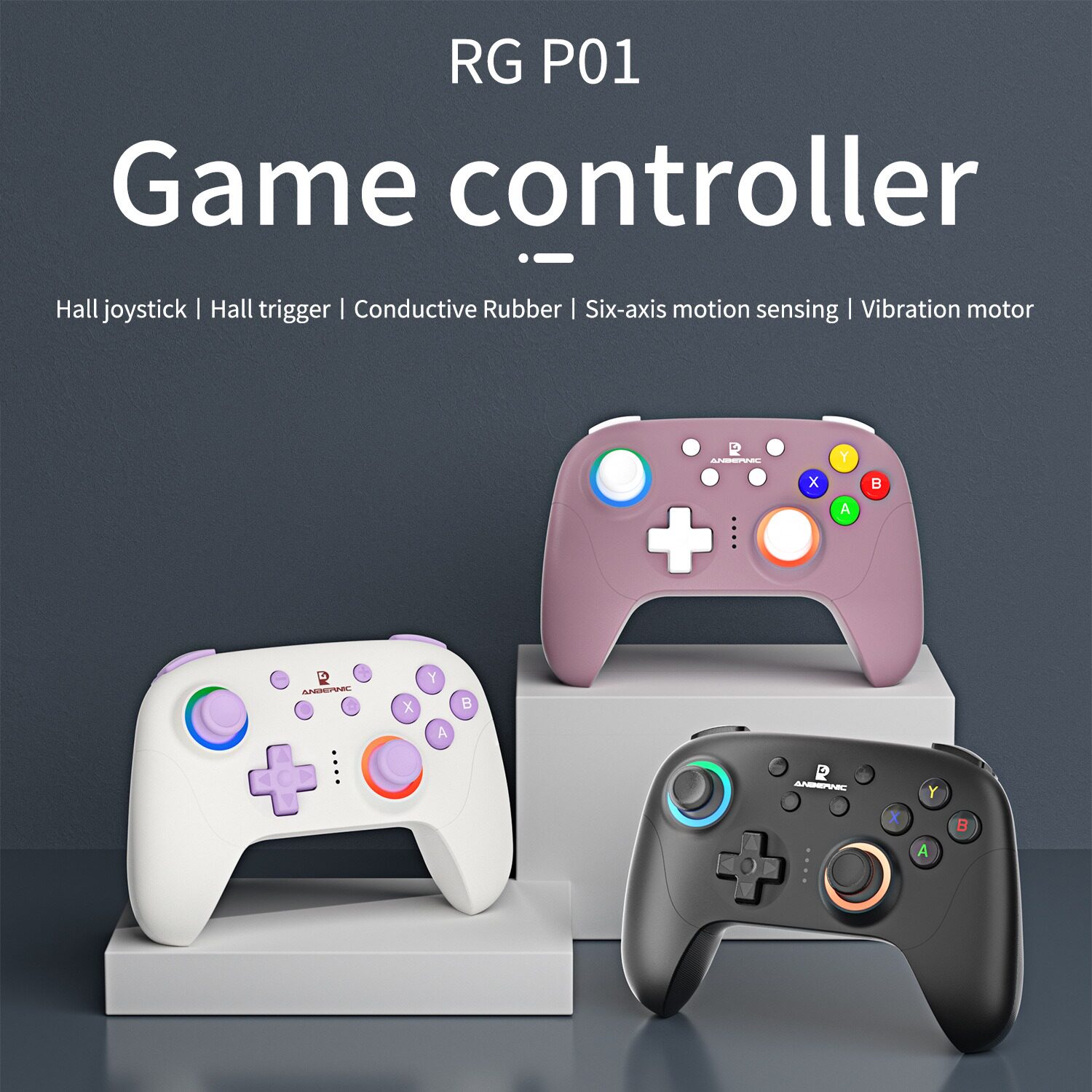 外贸跨境新款RG P01游戏手柄支持pc steam多平台蓝牙霍尔摇杆扳机